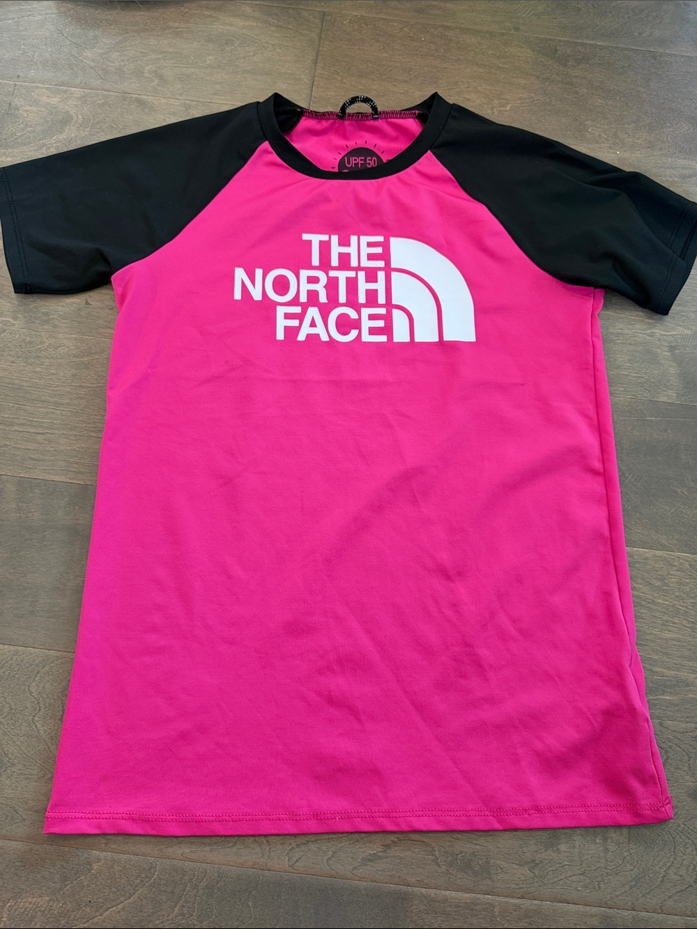 The North Face Hot Pink Body with Black Raglan Short Sleeve Tee